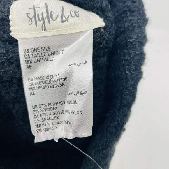 Style & Co Womens One Size Fits Most Ribbed Solid Knit Beanie Hat Black 1026 - Picture 5 of 5